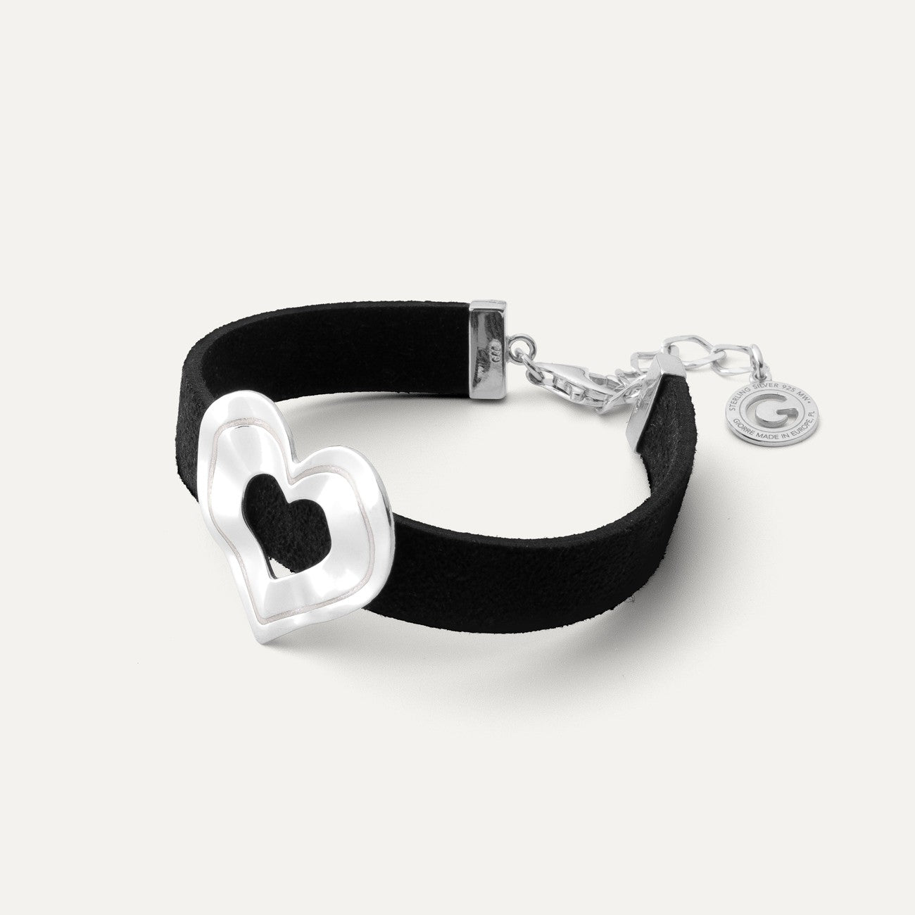 Alcantara bracelet - heart with white resin, sterling silver 925, platinum-plated NEW ROMANTIC