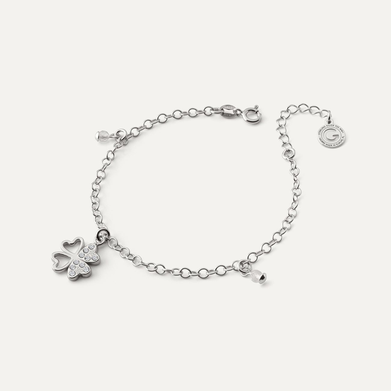 Armband mit Anker-Kette, Kleeblatt mit Zirkonia, Silber 925 mit Platin beschichtet