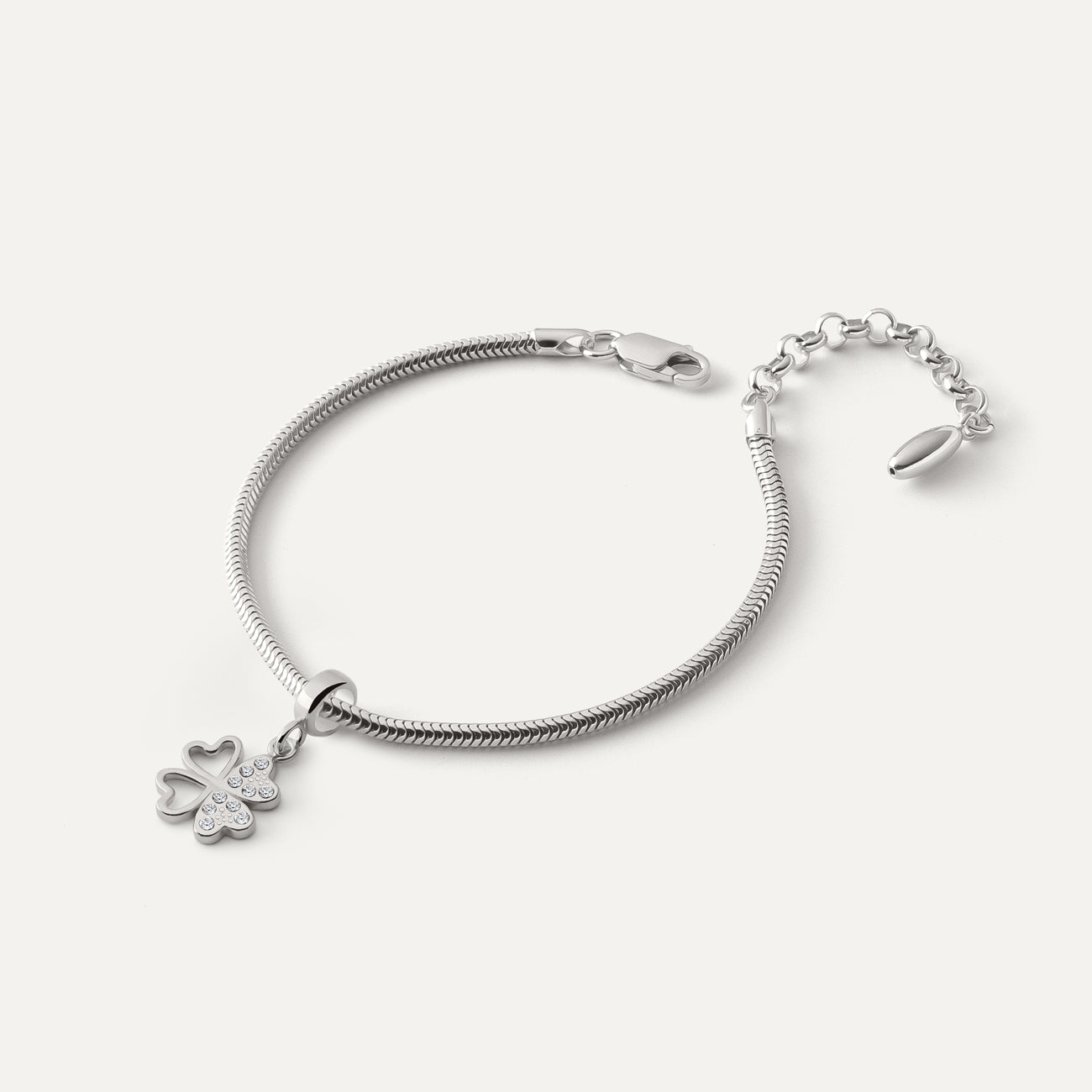 Slim-Armband mit Beads-Anhänger – Kleeblatt mit Zirkonia, Silber 925 mit Platin beschichtet