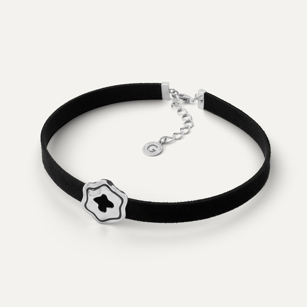 Collana con fiore in argento - resina nera, argento sterling 925, placcato platino NEW ROMANTIC