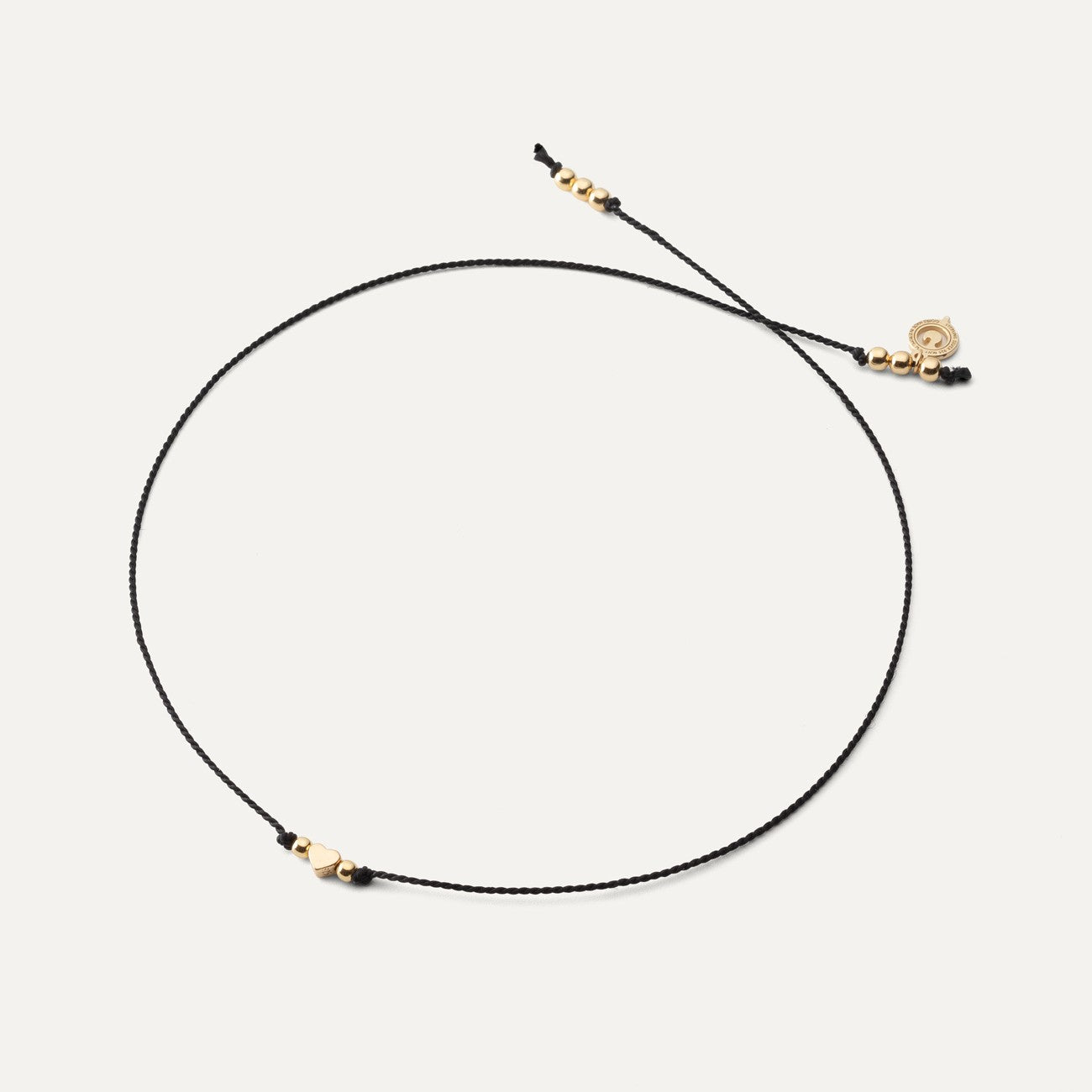 Bracelet porte-bonheur en cordon noir avec cœur, argent sterling 925 plaqué or jaune