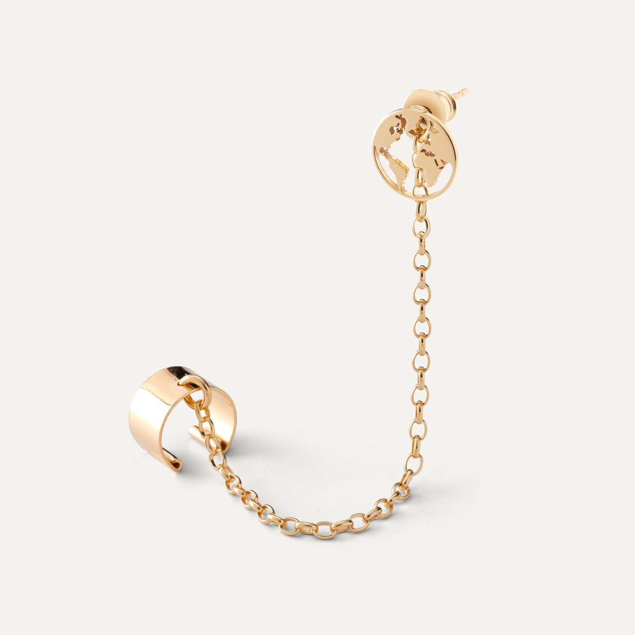 Ohrmanschette mit kette - globus, 925er Silber gelbvergoldet - GIORRE