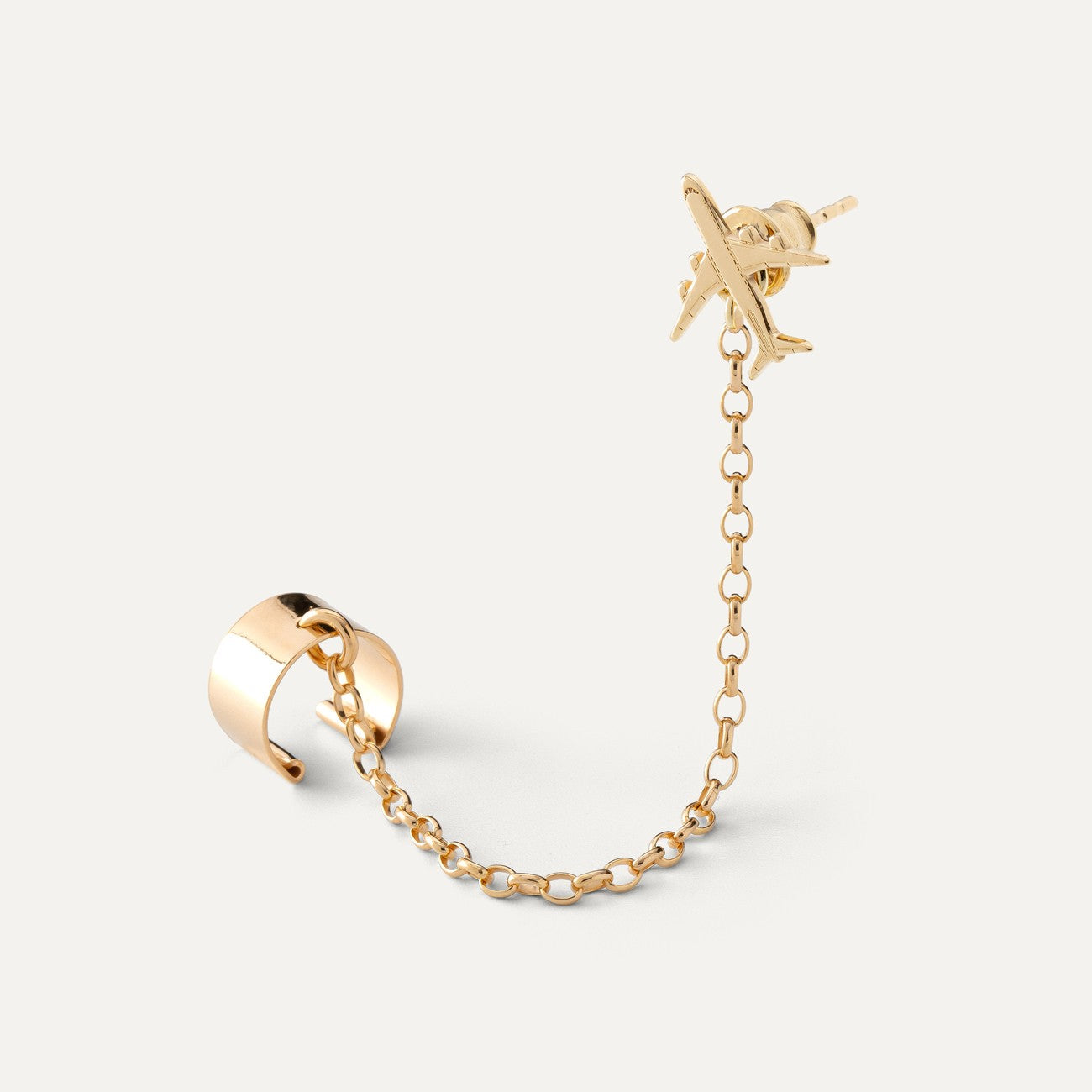 Ohrmanschette mit kette - flugzeug, 925er Silber gelbvergoldet - GIORRE