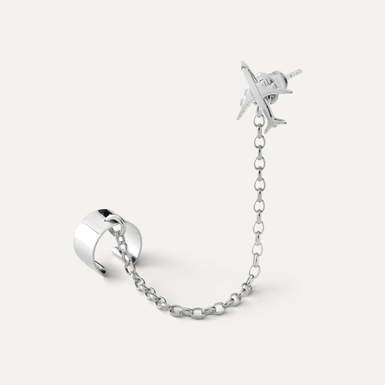 Ohrmanschette mit kette - flugzeug, sterling silber 925, platiniert - GIORRE