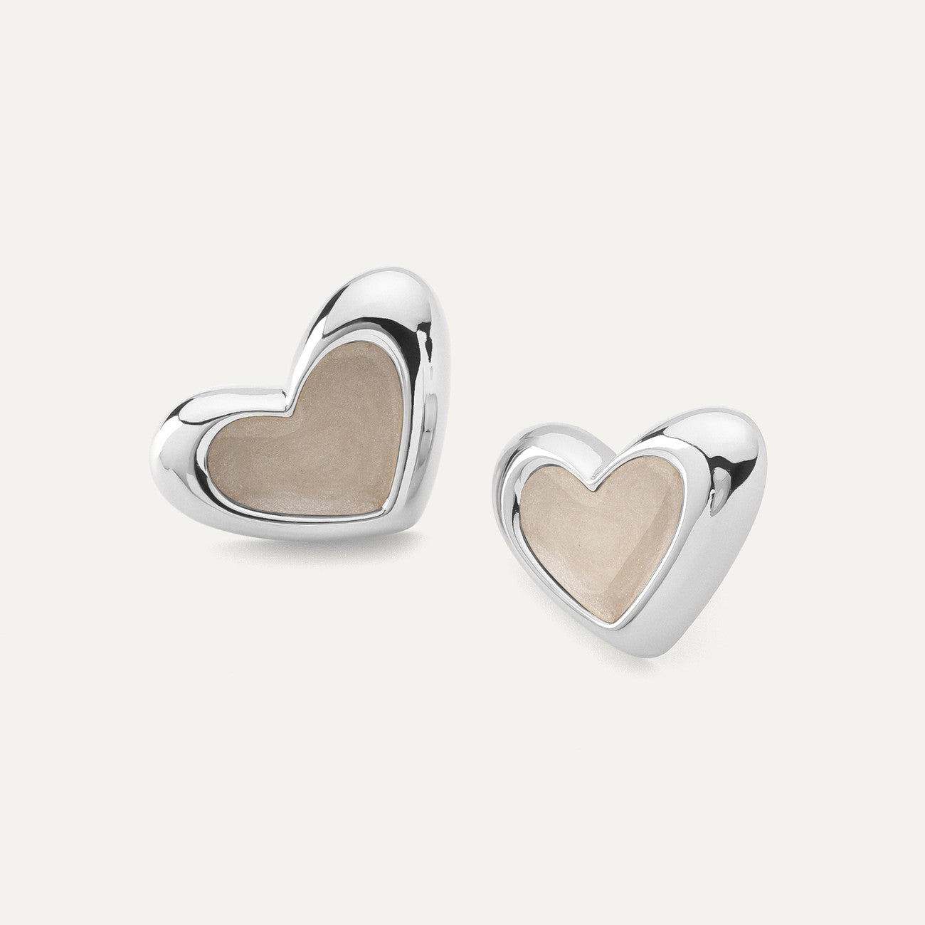 Orecchini a cuore asimmetrici con resina bianca, argento sterling 925, placcato platino NEW ROMANTIC