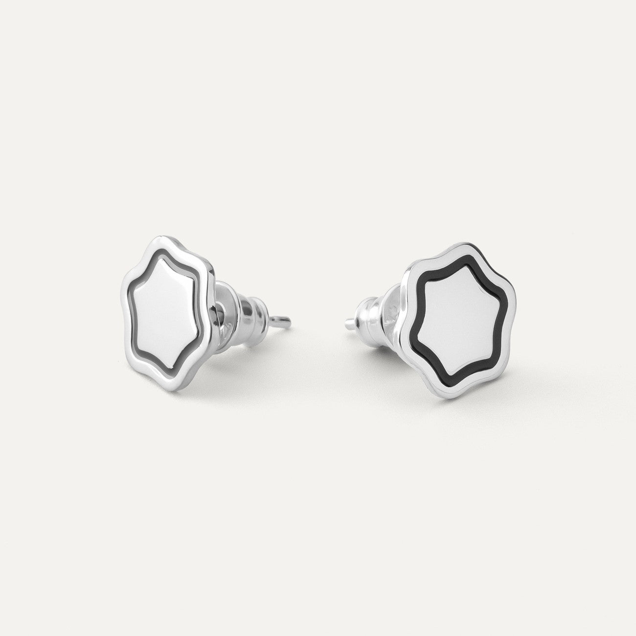 Blume ohrringe mit schwarz harz, sterlingsilber 925, Platin NEW ROMANTIC