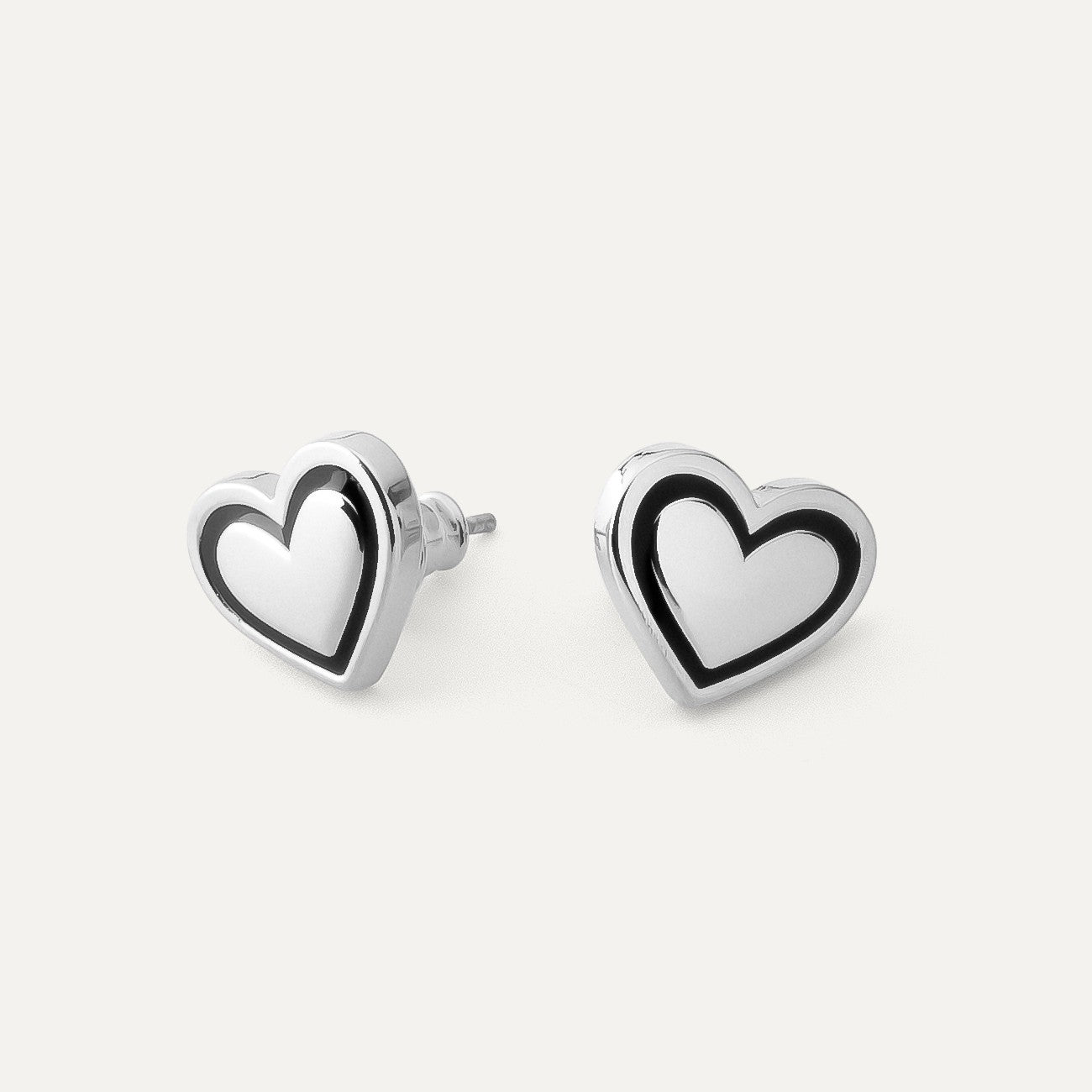 Orecchini a cuore con resina nera, argento sterling 925, platino NEW ROMANTIC