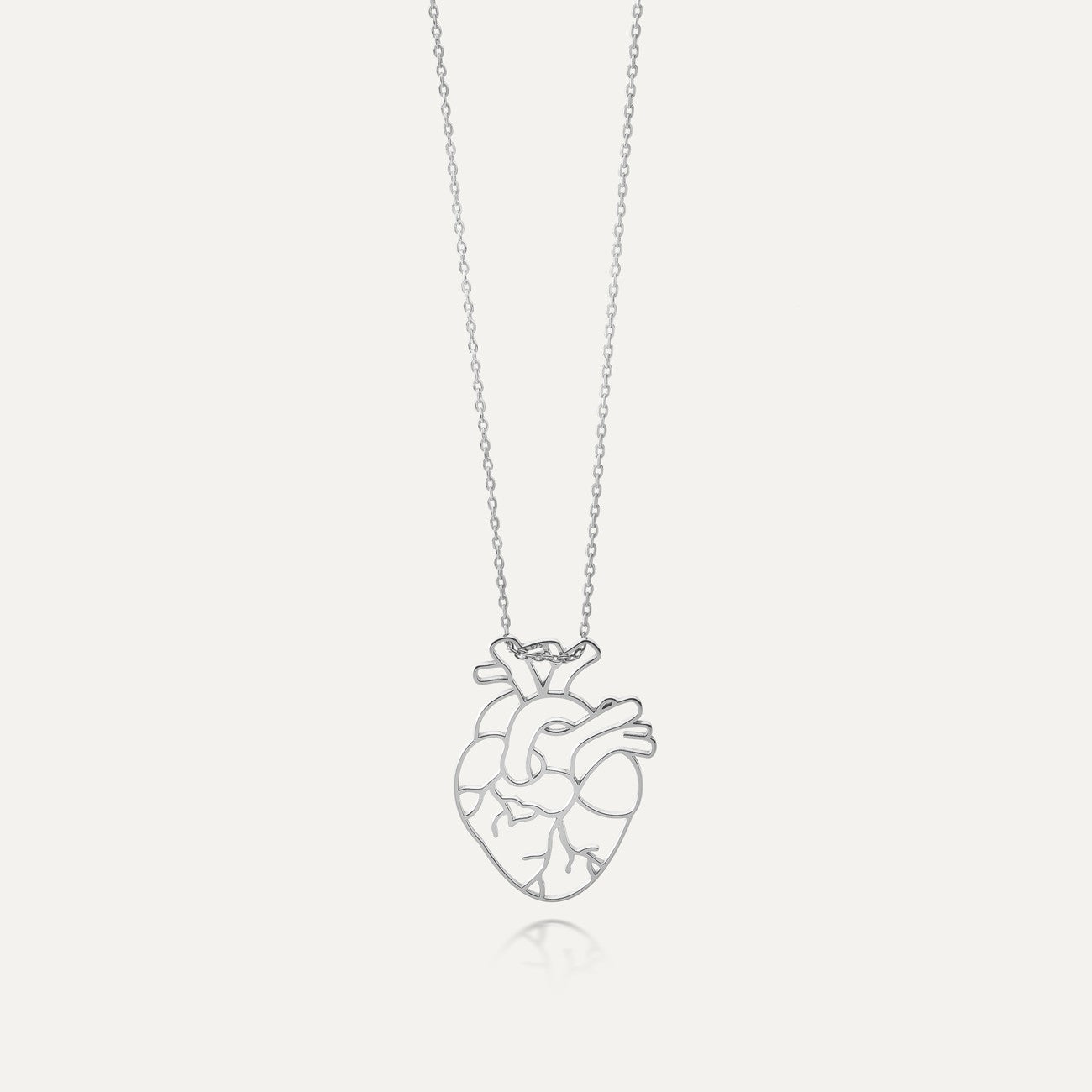 Halskette - durchbrochenes anatomisches Herz, 925er Silber platiniert