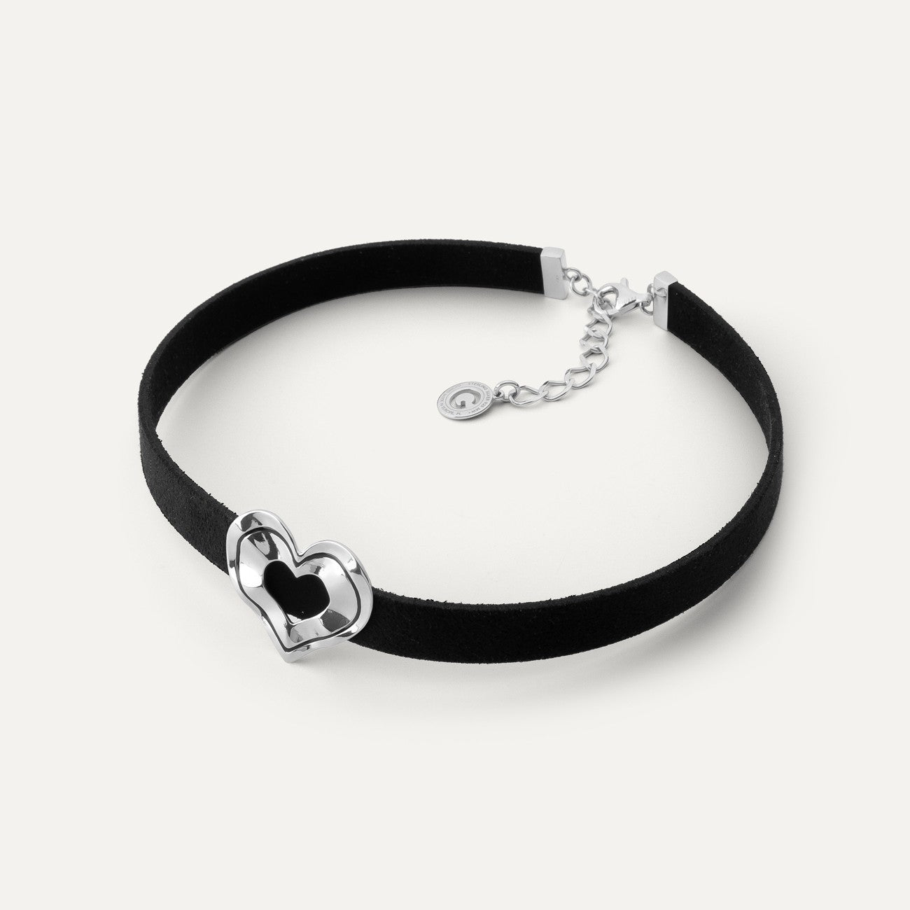 Collar corazón de resina negra, plata de ley 925, baño platino NUEVO ROMÁNTICO