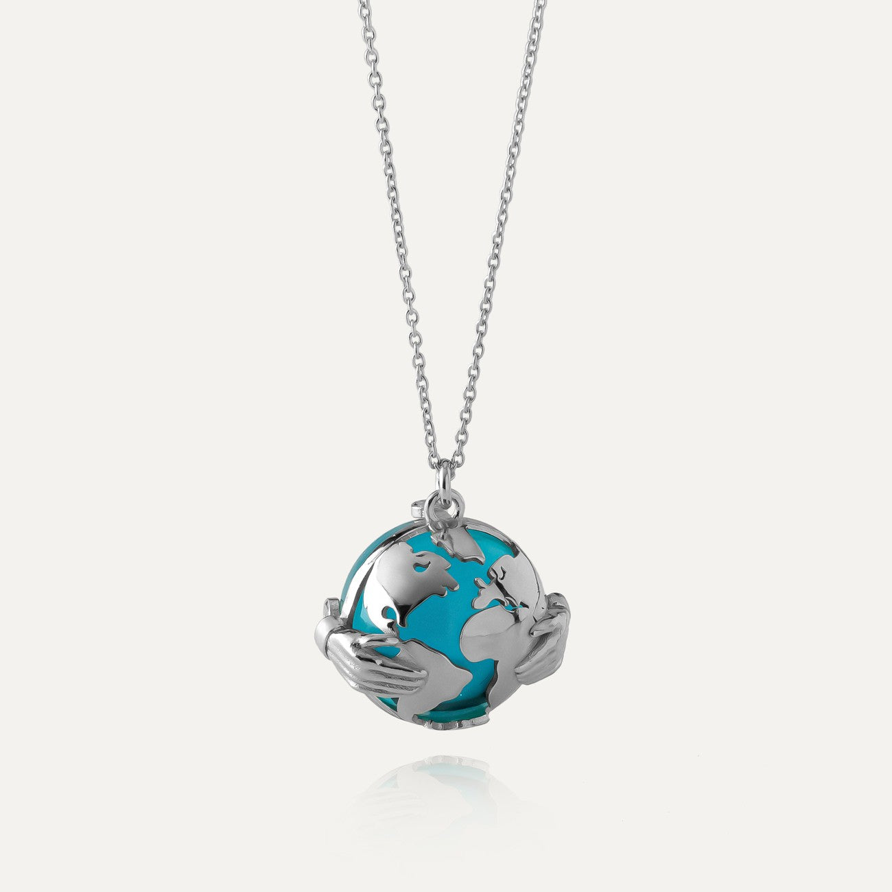 Globus-Halskette, platiniertes 925er Silber TRAVEL