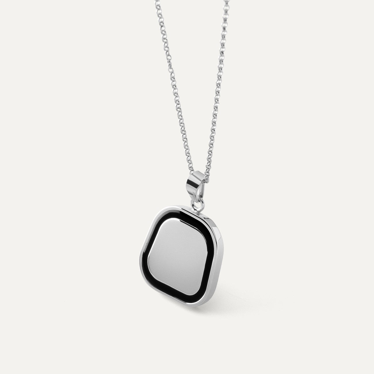 Square necklace made of black resin, sterling silver 925, platinum-plated NEW ROMANTIC