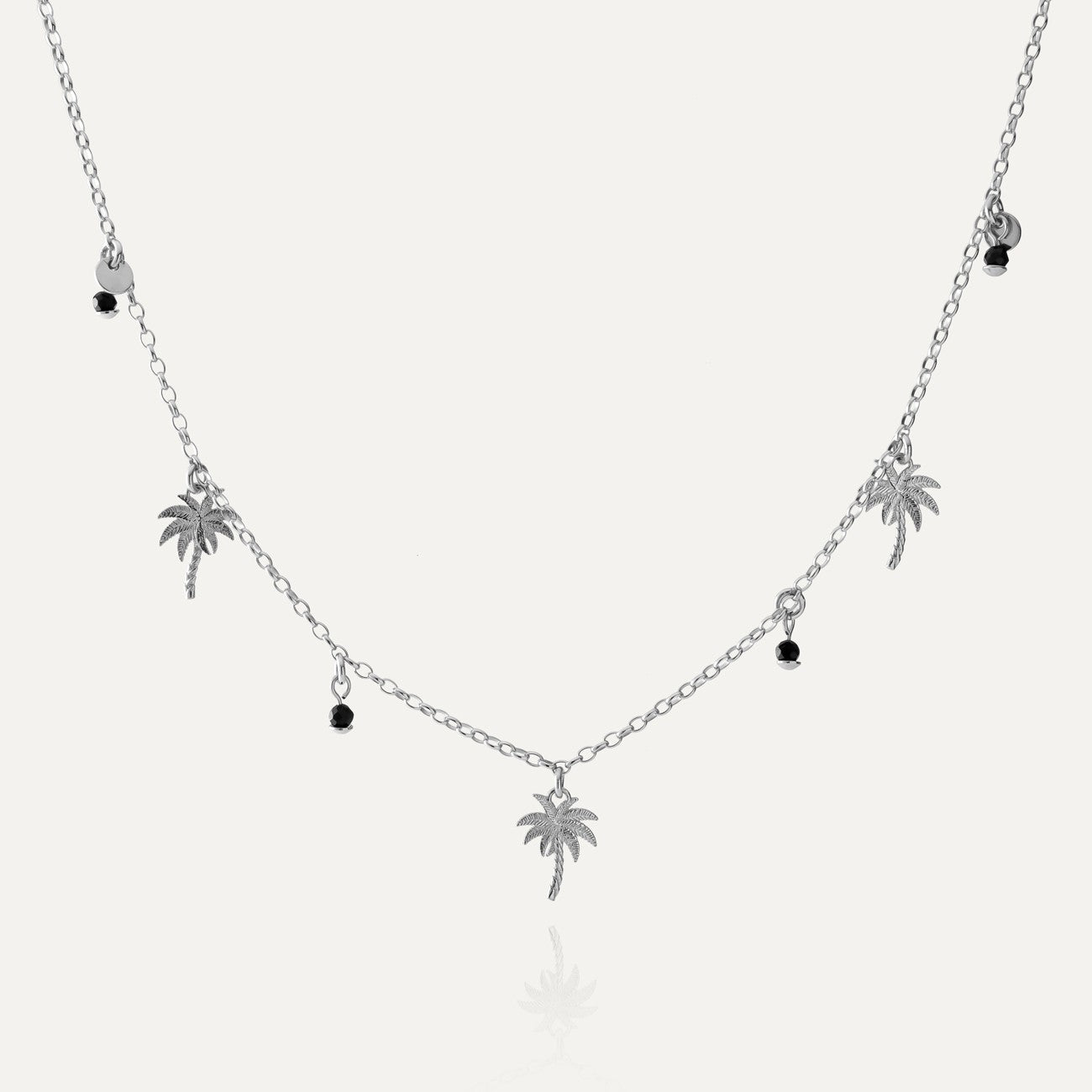 Palmenkette mit schwarzem Spinell, platiniertes 925er Silber - GIORRE