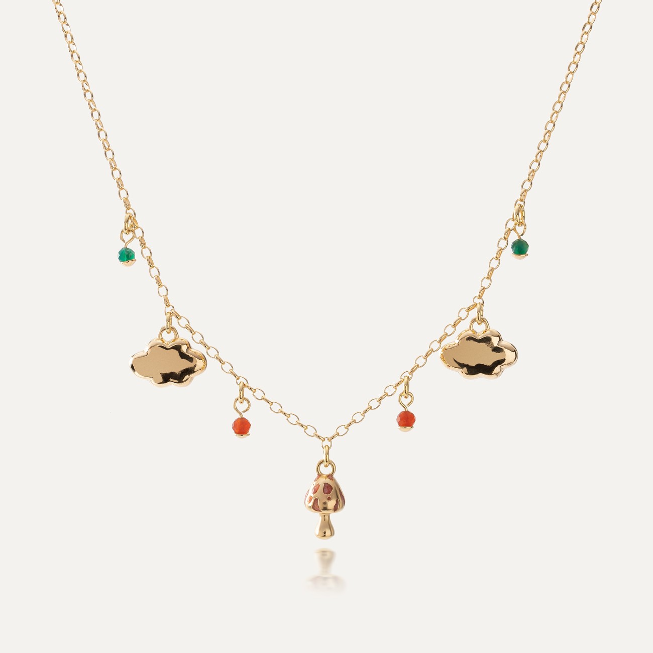 Kette mit Pilzanhänger und natürlichen Steinen, sterlingsilber 925 gelbvergoldet - GIORRE