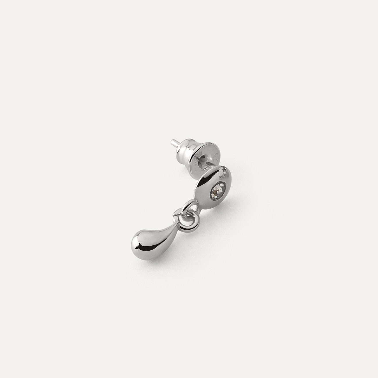Einzelner hängender Ohrring – kleine Träne mit Zirkon platiniert RE:SHAPE