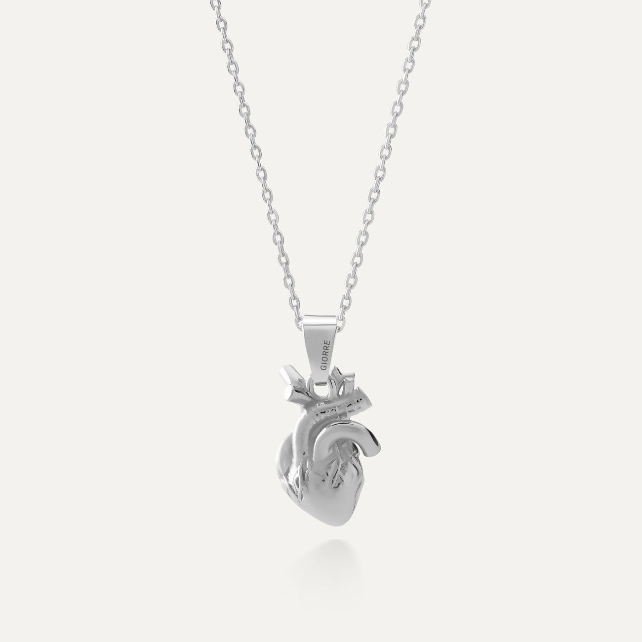 Anatomische herz kette für damen silber 925 platiniert