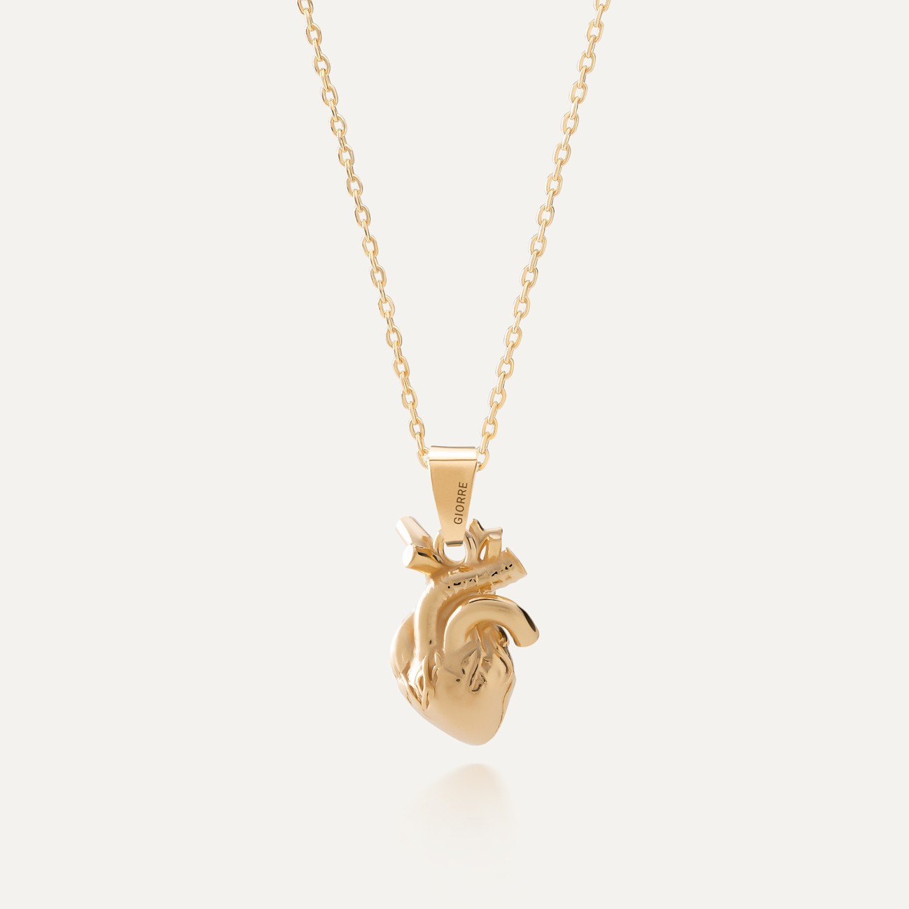 Anatomische herz kette für damen silber 925 gelbvergoldet