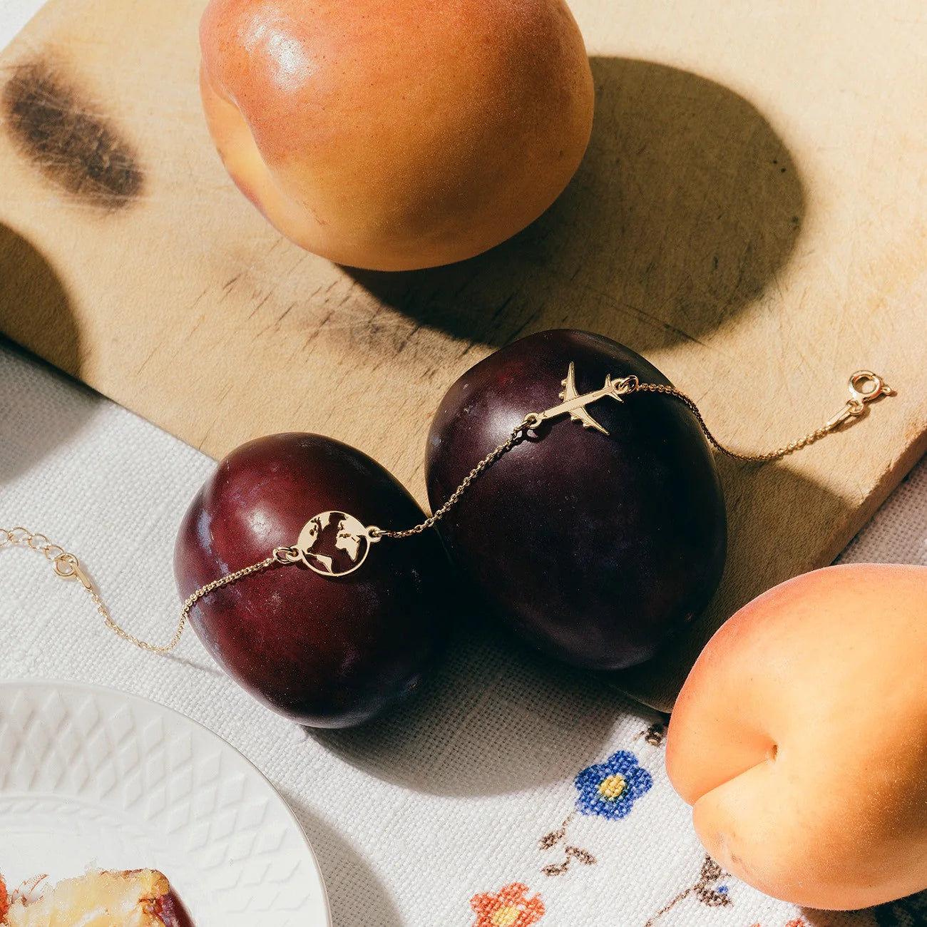 Bracelet - Globe et Avion, Argent 925, Plaqué Platine TRAVEL