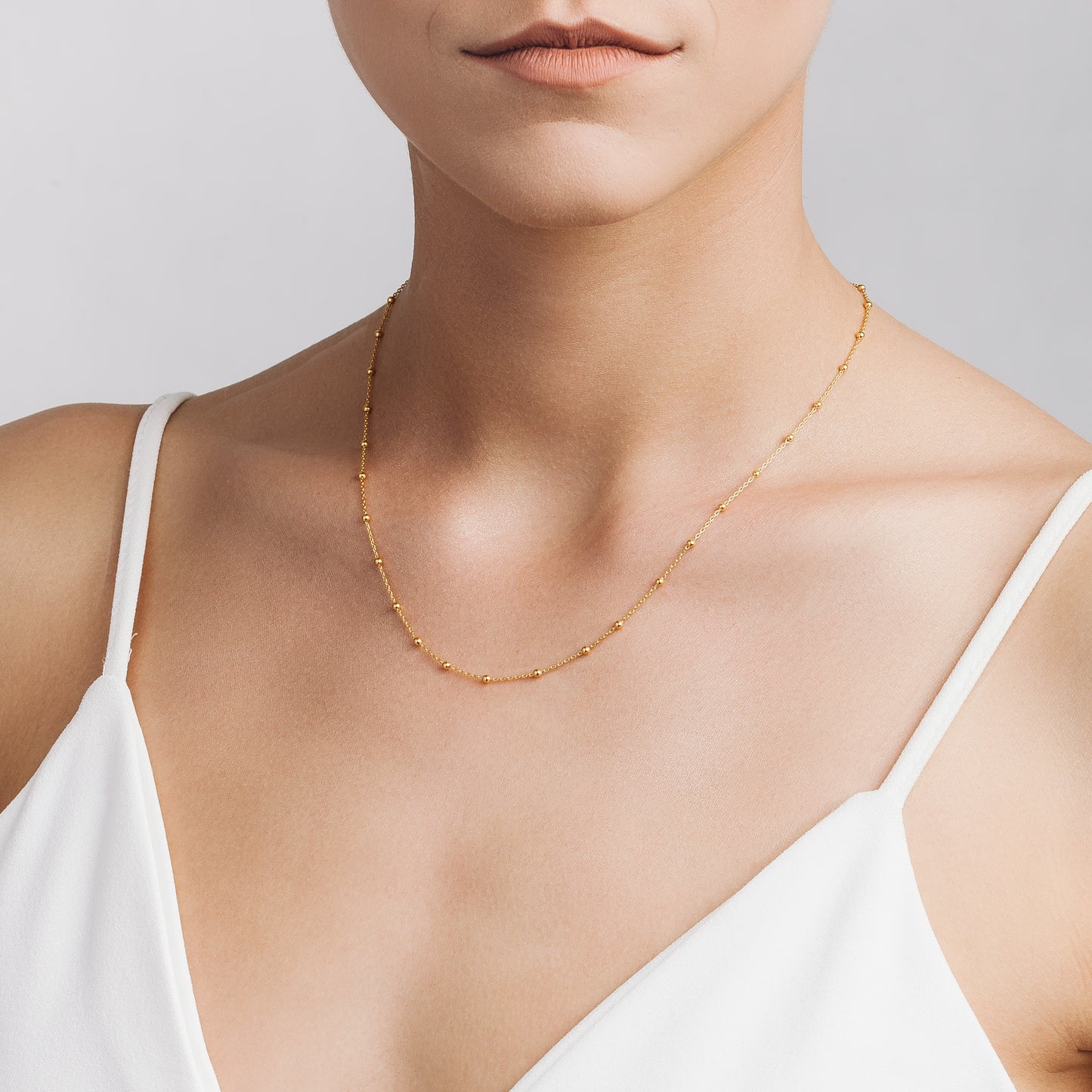 Collier délicat ancre avec boules, argent 925 plaqué platine - longueur 45+5 cm