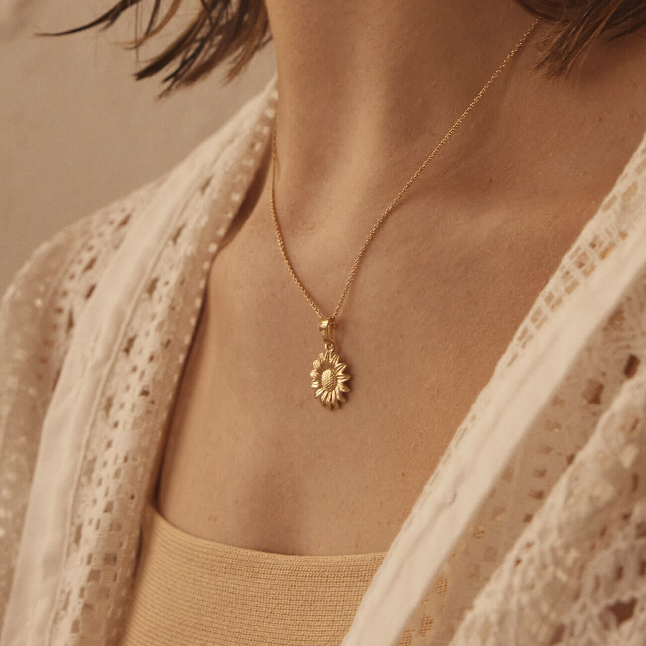 Sonnenblume kette, sterlingsilber 925 platiniert BALI SUN