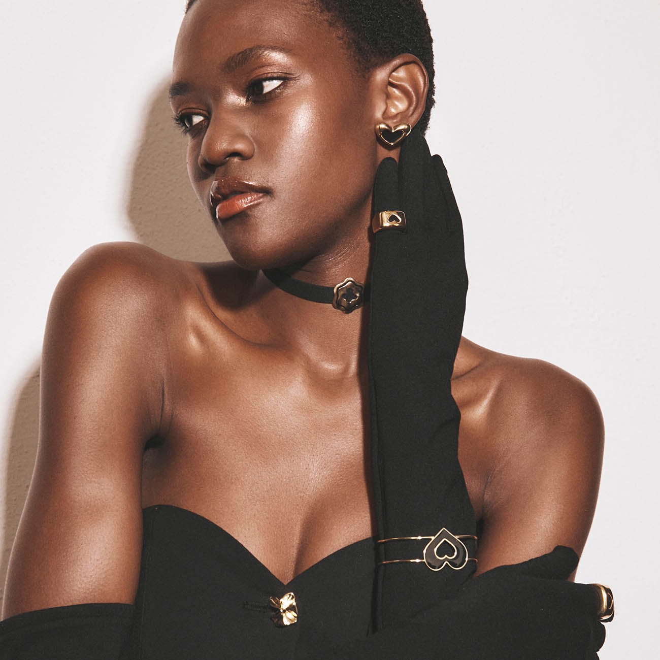 Bracciale cuore nero in resina, argento sterling 925, placcato platino NEW ROMANTICO