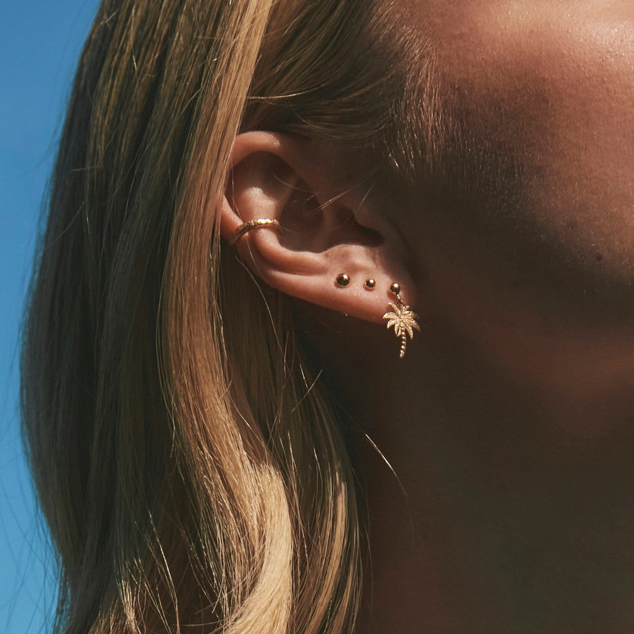 Boucles d'oreilles palmier, argent 925 plaqué or VOYAGE