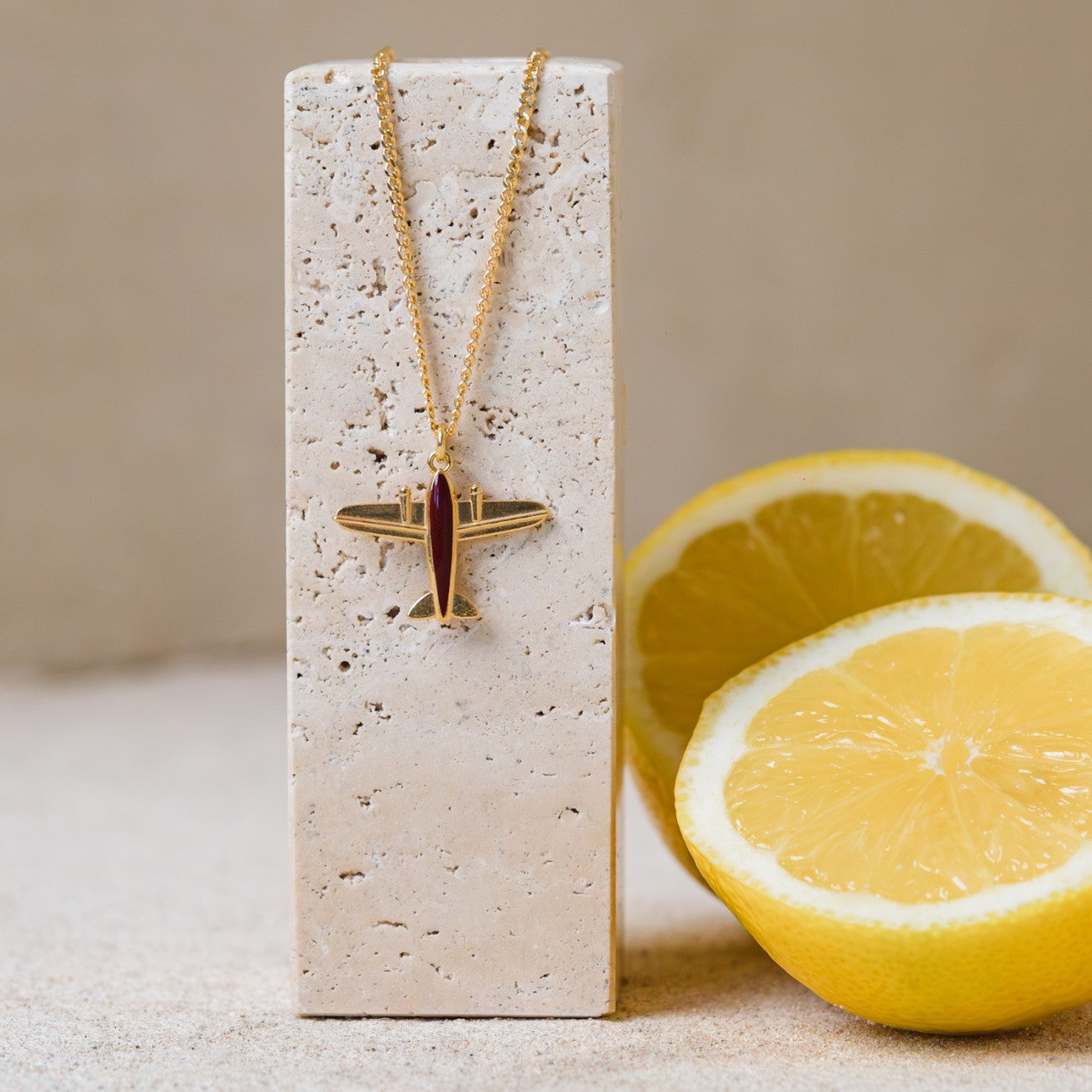 Collier avion, argent 925 plaqué or VOYAGE