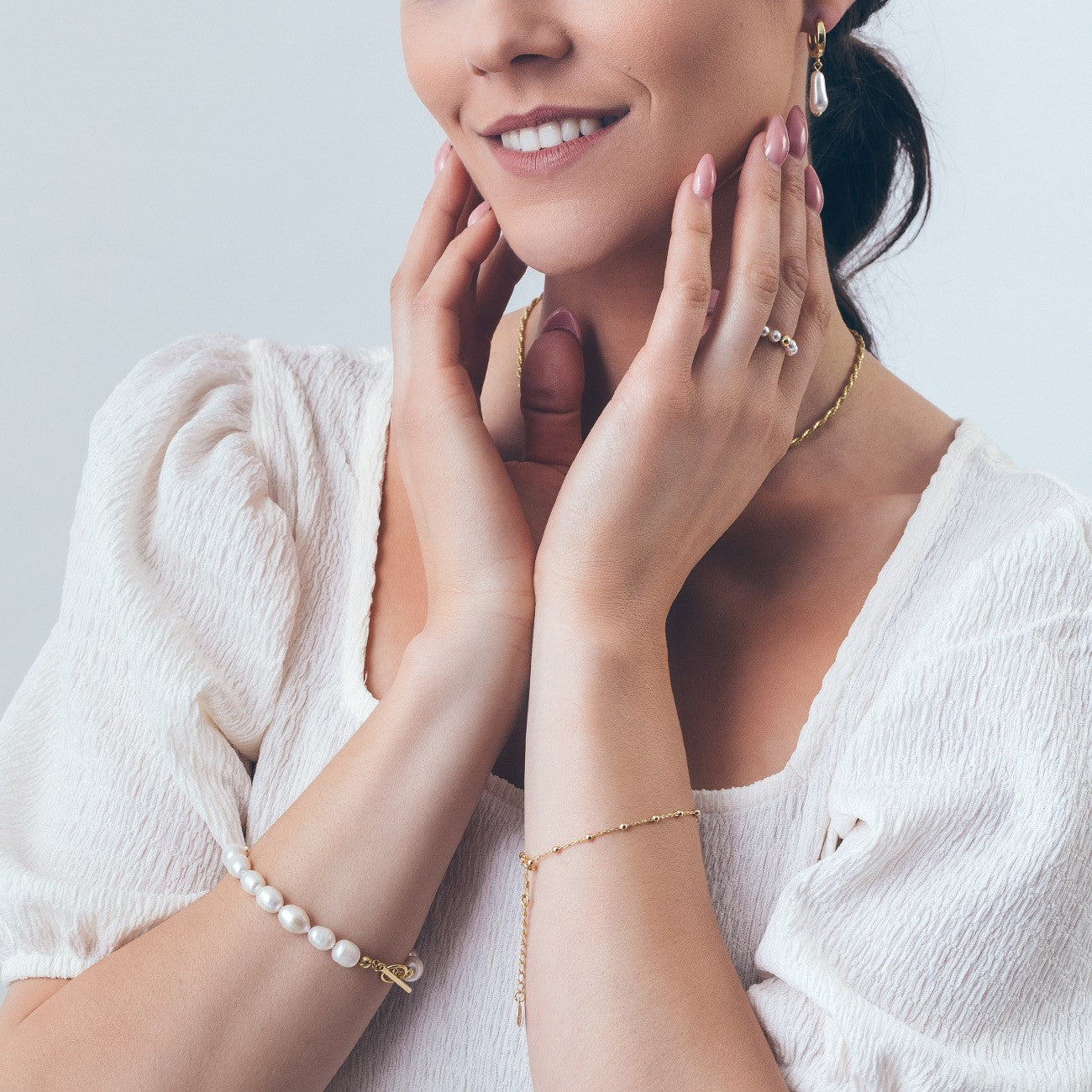 Bracelet avec boules de 4 mm, argent 925 plaqué platine