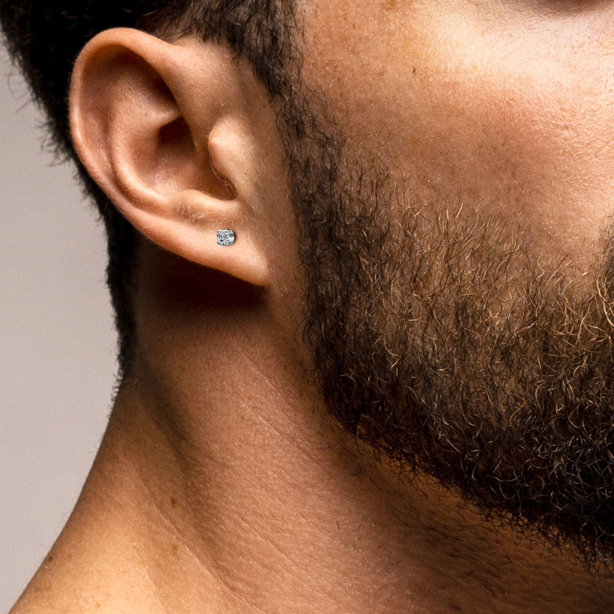 Boucle d'oreille homme avec zircone blanche de 3 mm, argent 925 plaqué or jaune