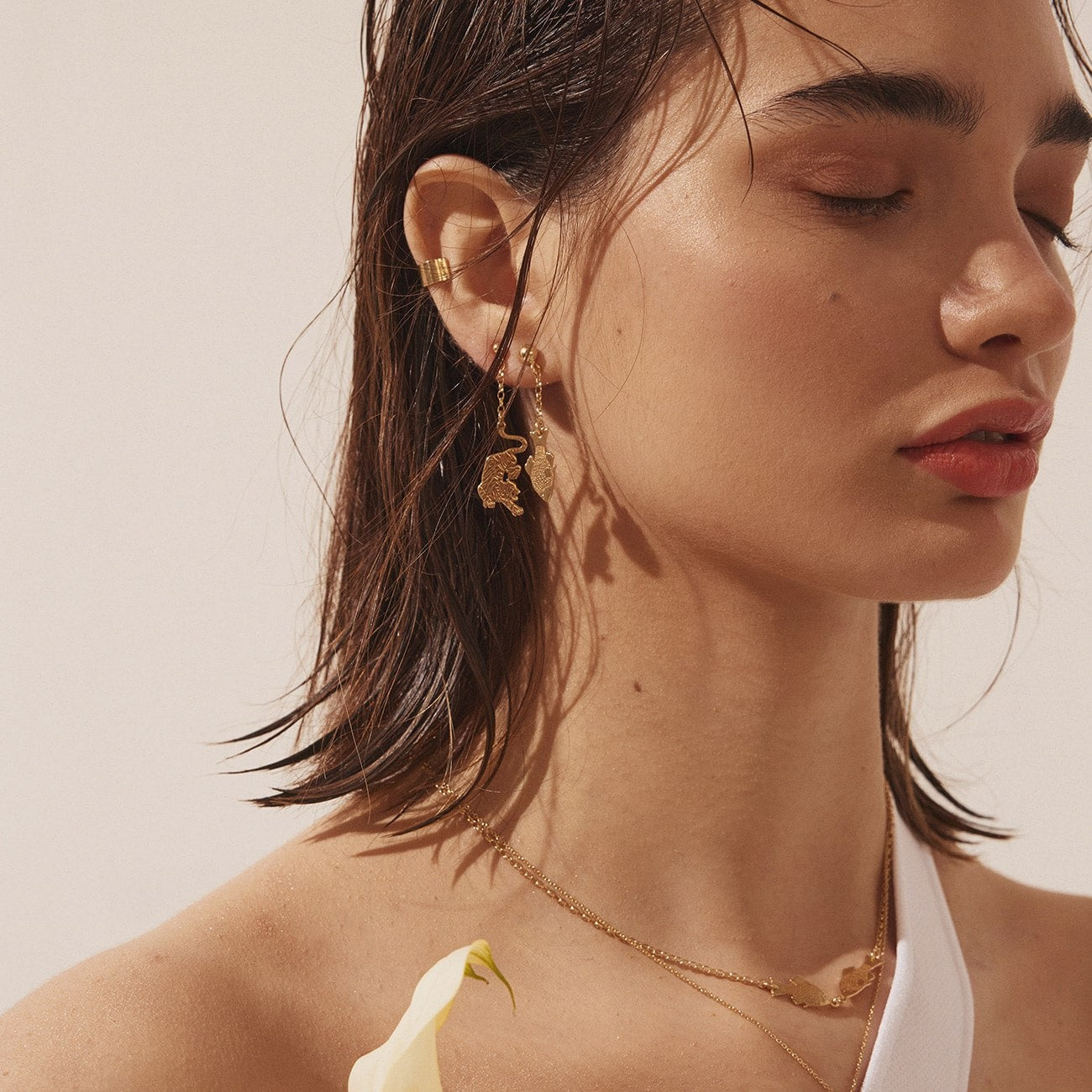 Boucles d'oreilles poisson, argent sterling 925 plaqué or jaune BALI SUN