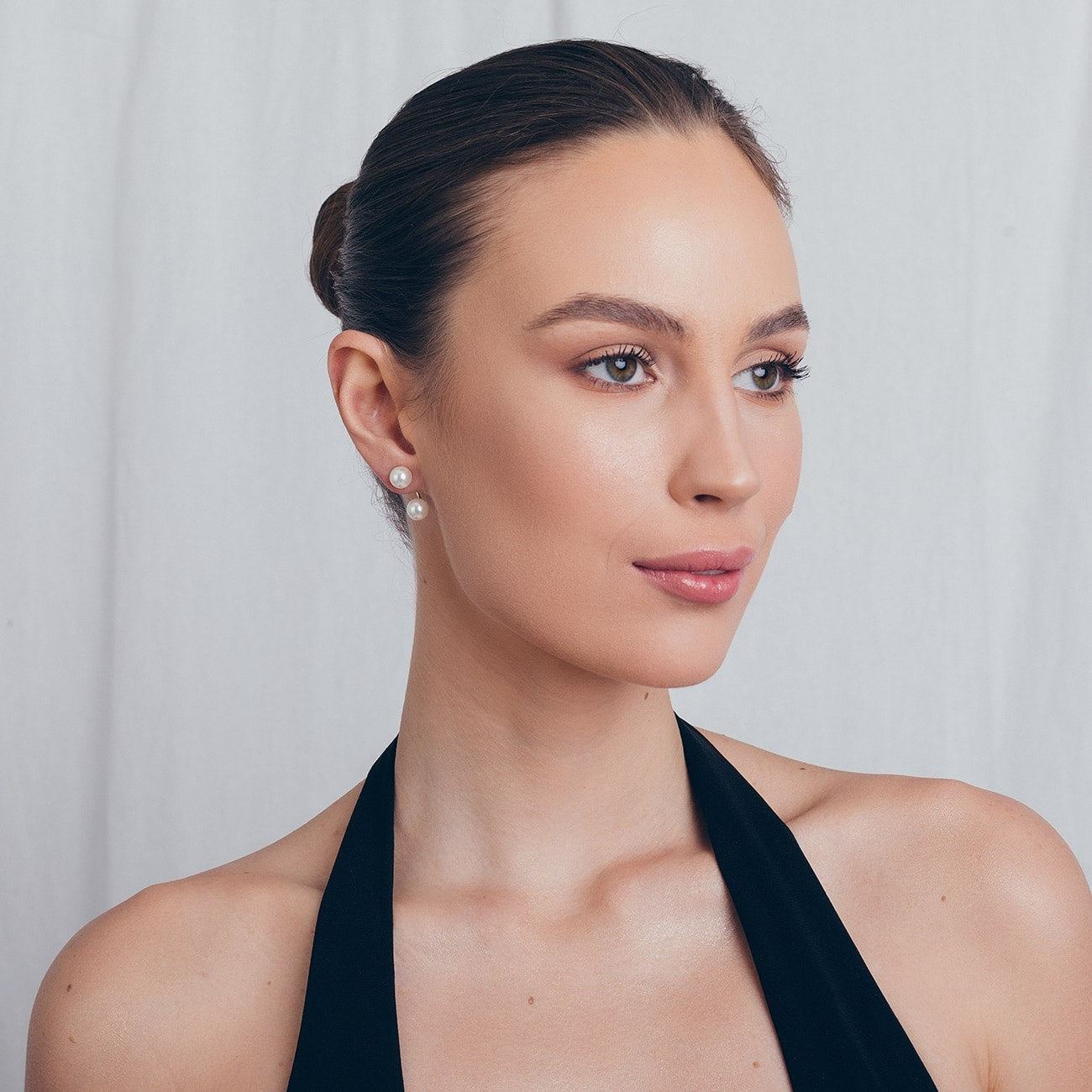 Devant et derrière - boucles d'oreilles avec perles, argent 925 plaqué or jaune