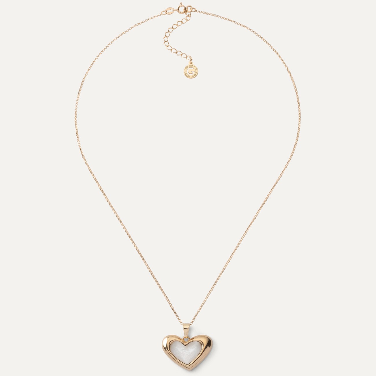 Collar de corazón asimétrico blanco de resina, plata 925 bañada en oro amarillo NUEVO ROMÁNTICO