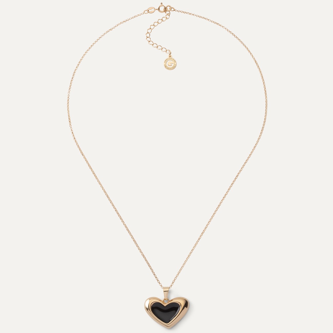 Black asymmetrical heart necklace made of resin, 925 silver yellow gold-plated NEW ROMANTIC
