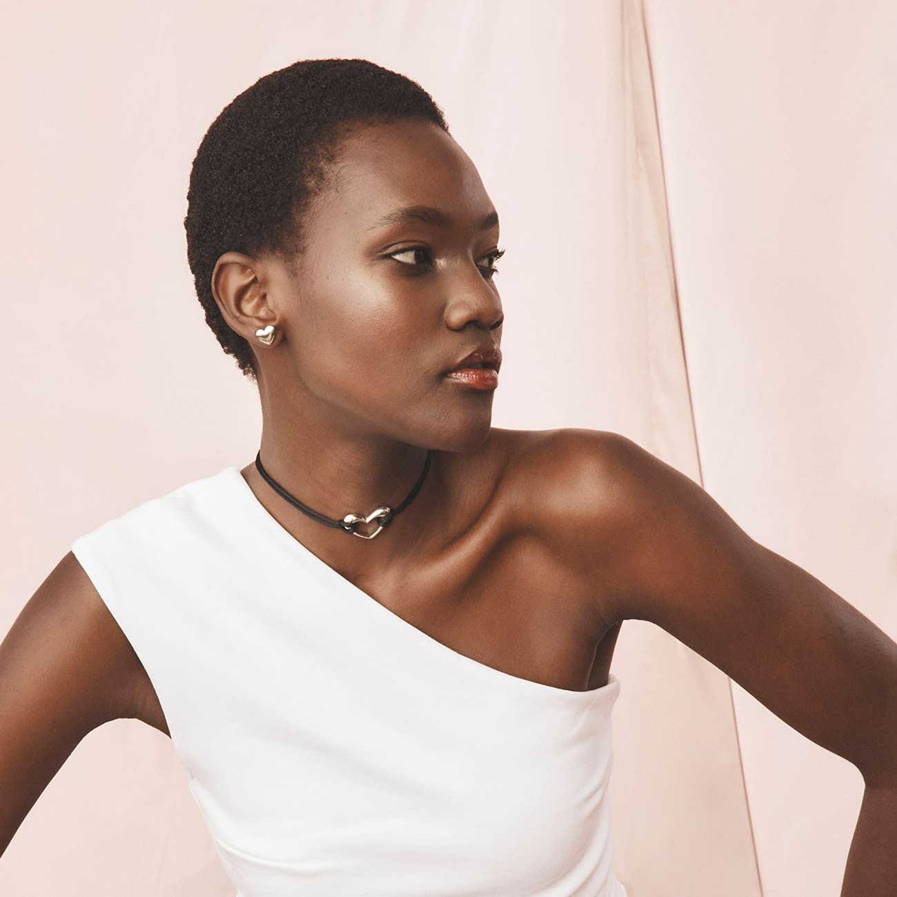 Collana perizoma con cuore, argento sterling 925, placcato platino NEW ROMANTIC