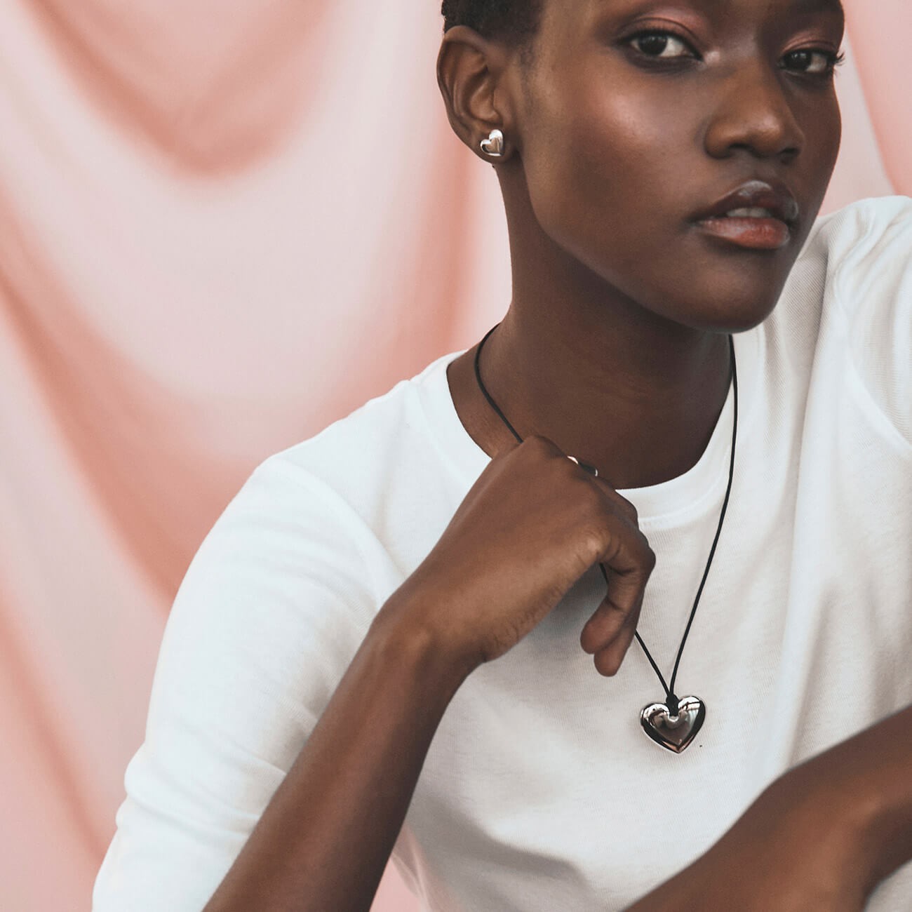 Ciondolo a forma di cuore su nastro, argento 925 placcato oro giallo NEW ROMANTIC