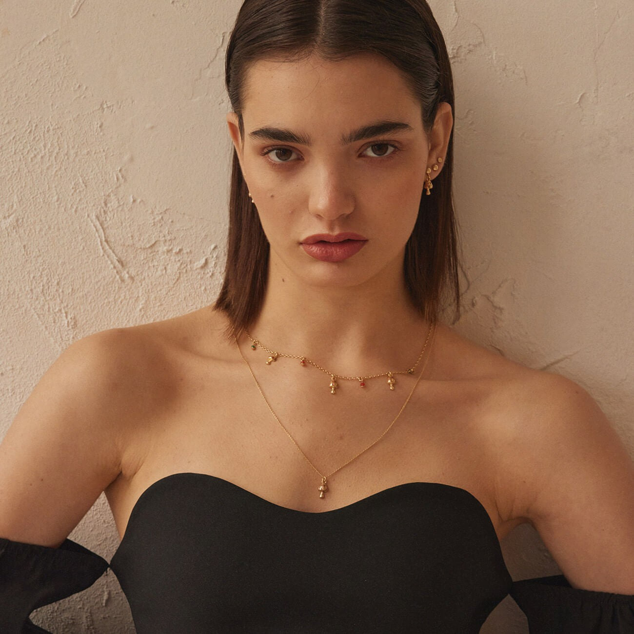 Collier avec pendentif champignon et pierres naturelles, argent sterling 925, platine BALI SUN