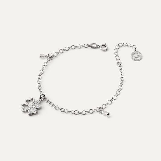 Armband mit Anker-Kette, Kleeblatt mit Zirkonia, Silber 925 mit Platin beschichtet
