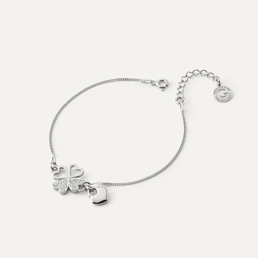 Armband Herz und Kleeblatt mit Zirkonia, Silber 925 mit Platin beschichtet