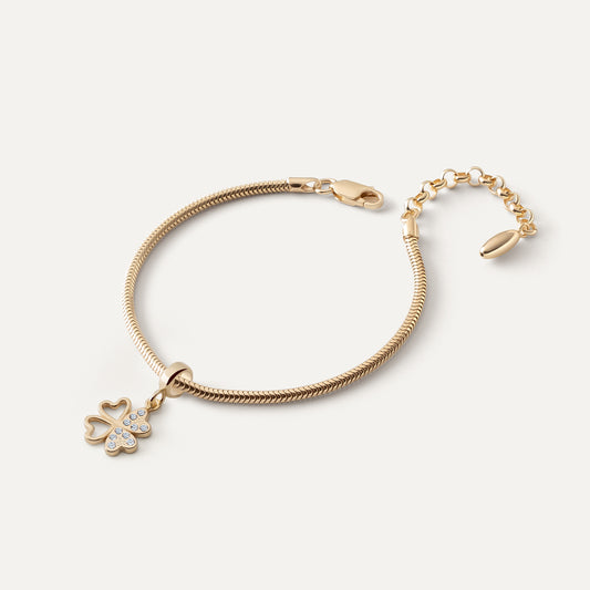 Slim-Armband mit Beads-Anhänger – Kleeblatt mit Zirkonia, 925er Silber gelbvergoldet