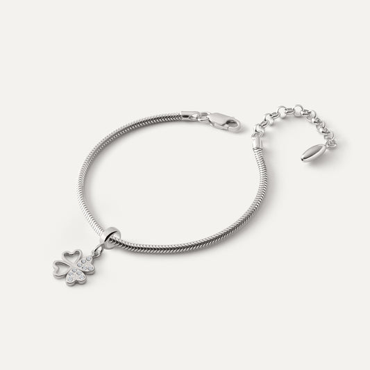 Slim-Armband mit Beads-Anhänger – Kleeblatt mit Zirkonia, Silber 925 mit Platin beschichtet
