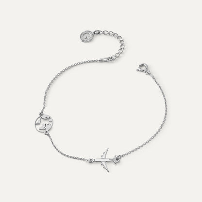 Armband - Globus und Flugzeug, 925er Silber, Platiniert - GIORRE