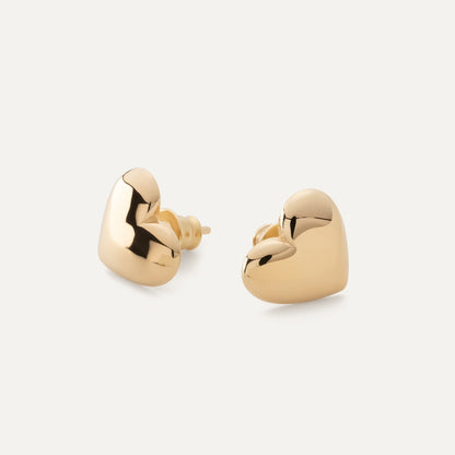 Boucles d'oreilles en forme de cœur potelé, argent 925 plaqué or jaune NEW ROMANTIC