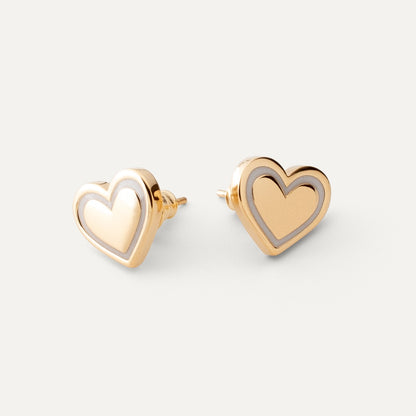 Heart earrings with white resin, 925 silver yellow gold plated NEW ROMANTIC