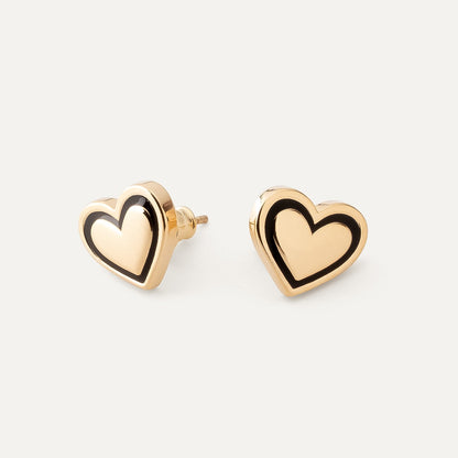 Boucles d'oreilles coeur en résine noire, argent 925 plaqué or jaune NOUVEAU ROMANTIQUE