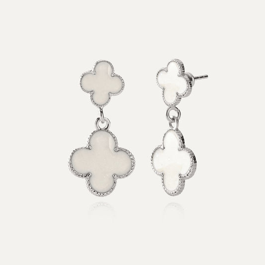 Hängende Ohrringe – Kleeblätter aus weißem Harz, 925er Silber platiniert