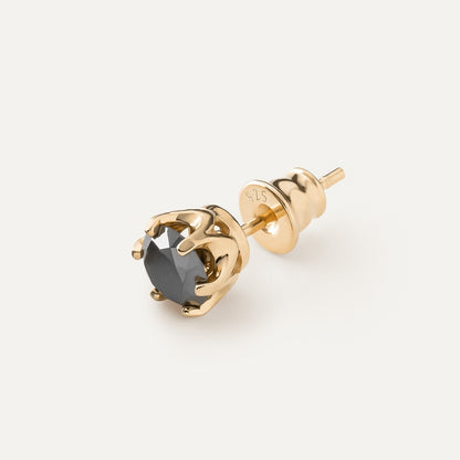 Pendiente de hombre con diamante negro de 6 mm, plata 925 bañada en oro amarillo