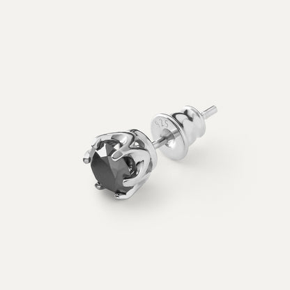 Pendiente de hombre con diamante negro de 6 mm, plata 925 bañada en platino.