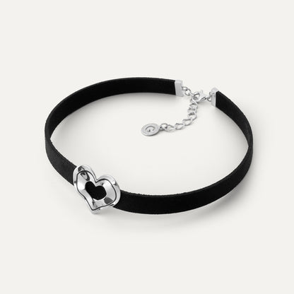 Black resin heart necklace, sterling silver 925, platinum-plated NEW ROMANTIC