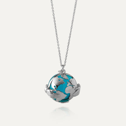 Globus-Halskette, platiniertes 925er Silber TRAVEL