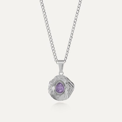 Talisman-Halskette mit einem Stein - lila Jade, sterlingsilber 925 platiniert - GIORRE