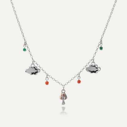 Kette mit Pilzanhänger und natürlichen Steinen, sterlingsilber 925 platiniert - GIORRE